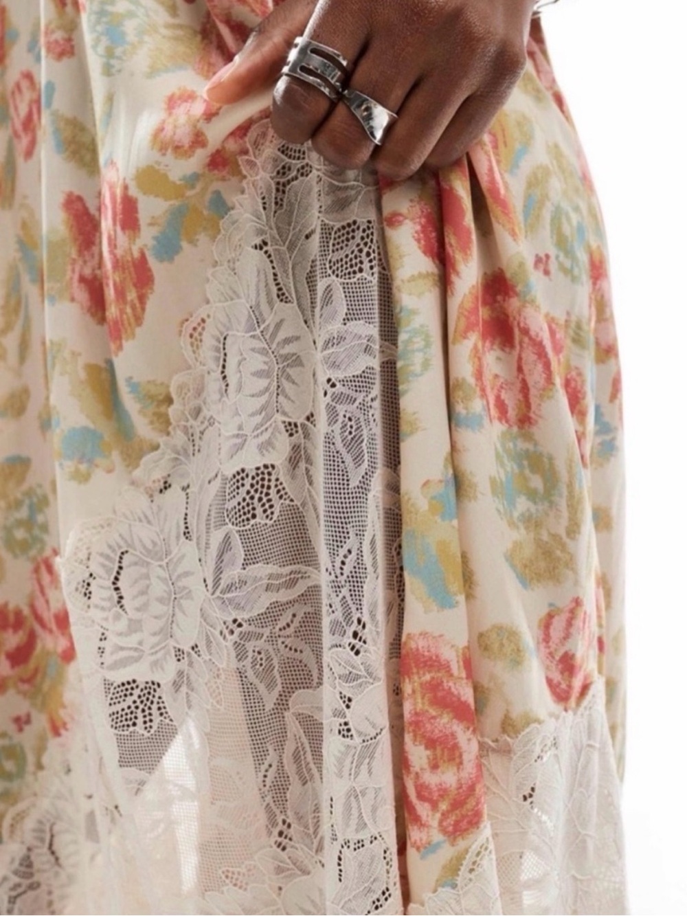 NWT Free People Floral Lace Slip Dress - Tea Combo Ivory Pink Floral S - Picture 4 of 6